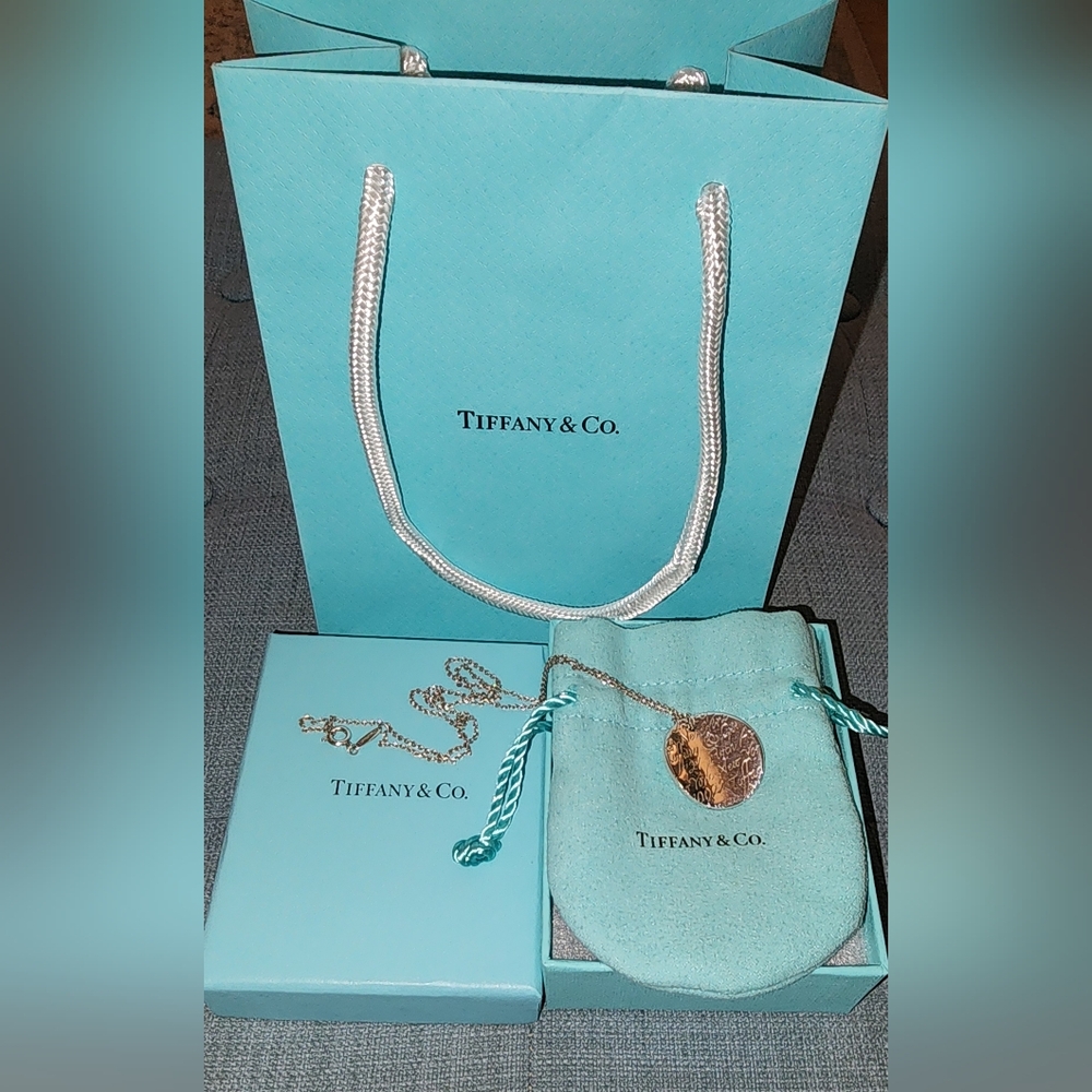 Tiffany & Co. Sterling Silver Script Disc Necklace